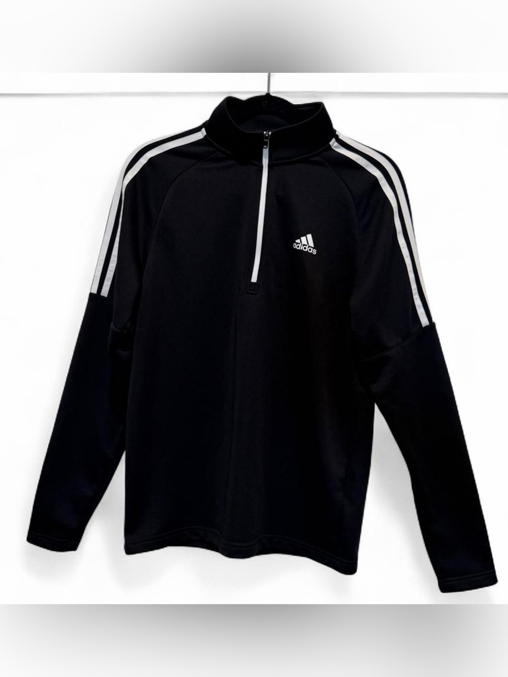 adidas Golf Black Half-Zip Track Sweater with White Stripe Accents Small